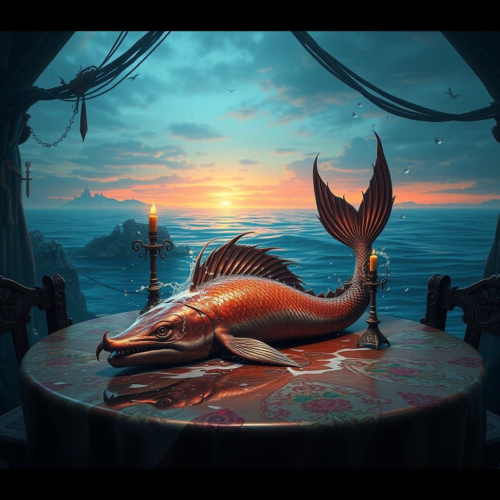 Fantastical Mermaid on a Hunter's Table