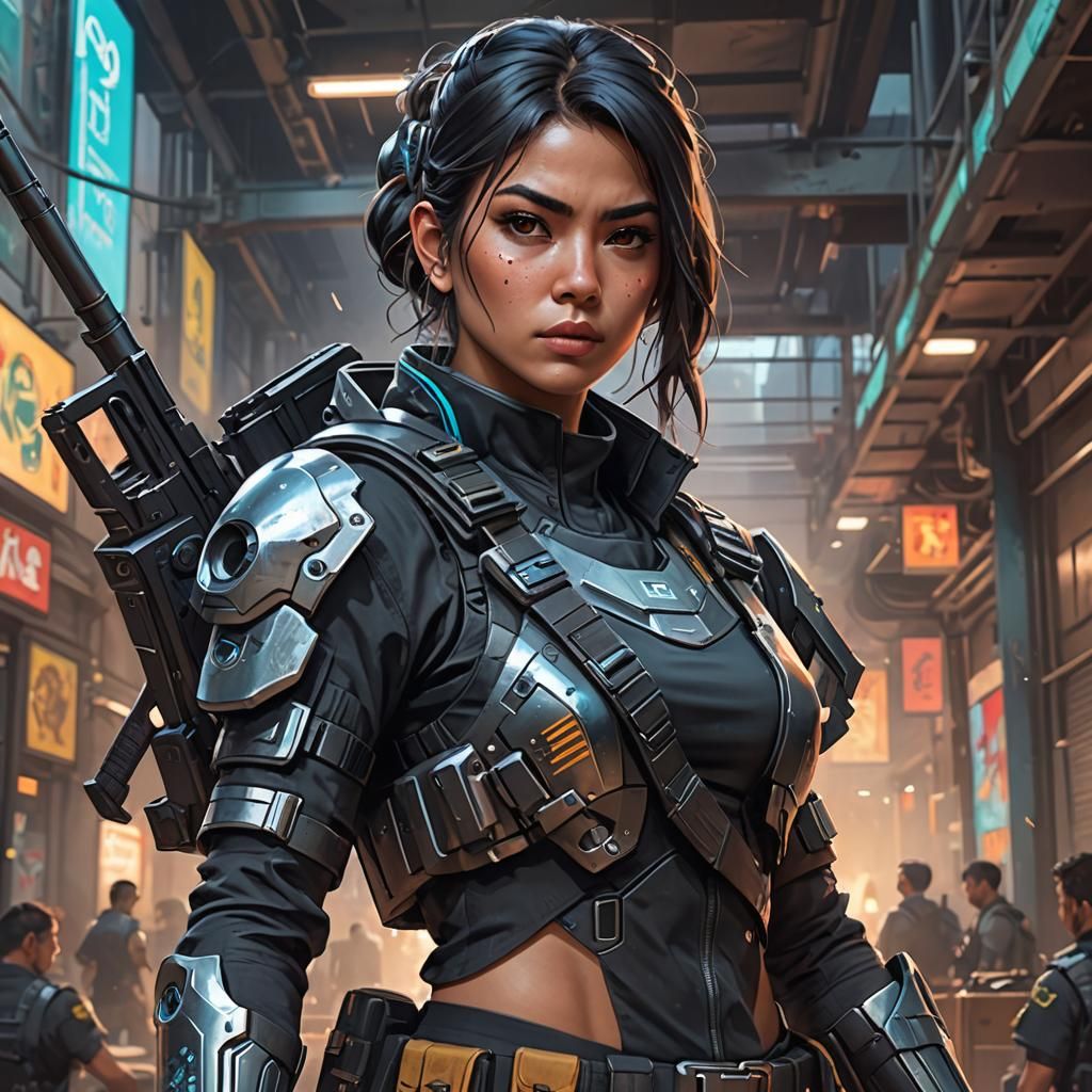 Sci-Fi Ninja Woman in Cyberpunk Art Style
