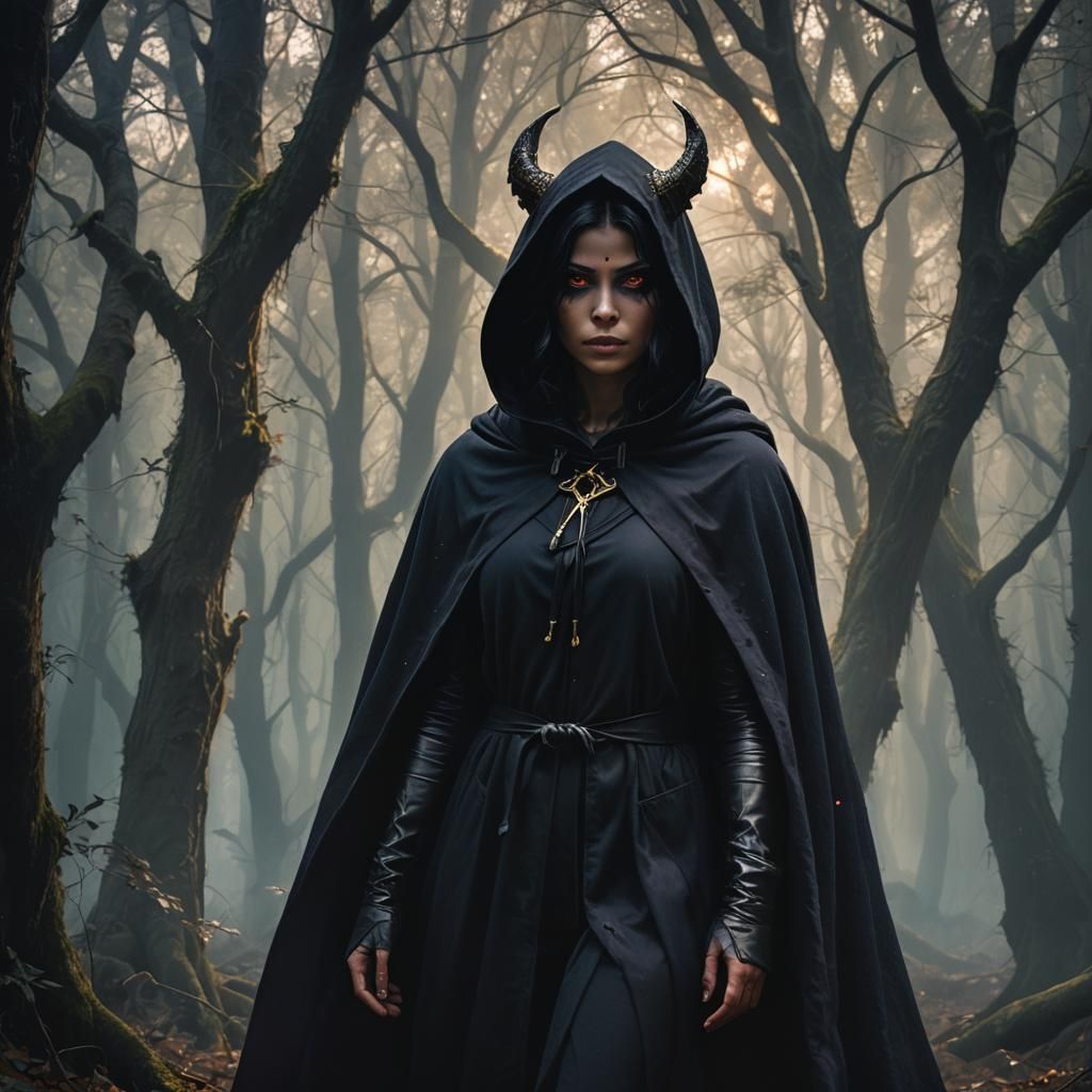 Mystical Forest: Dark Female Demon in Gothic Art