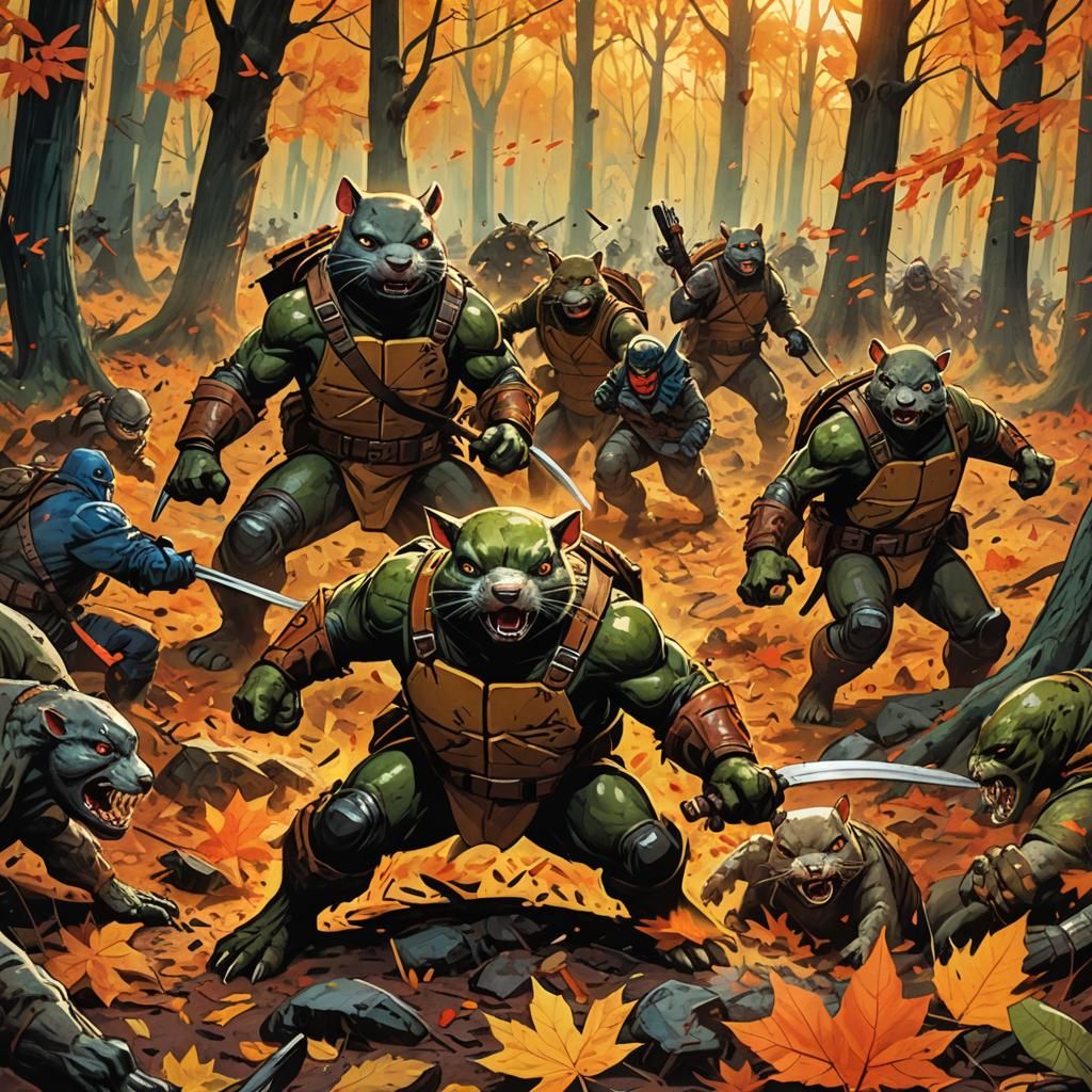Mutant Ninja Wombat vs. Zombies in Autumn Forest