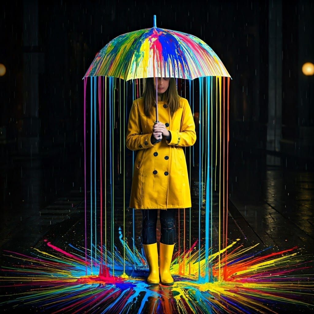 Rainbow Art Umbrella Illuminated at Night
