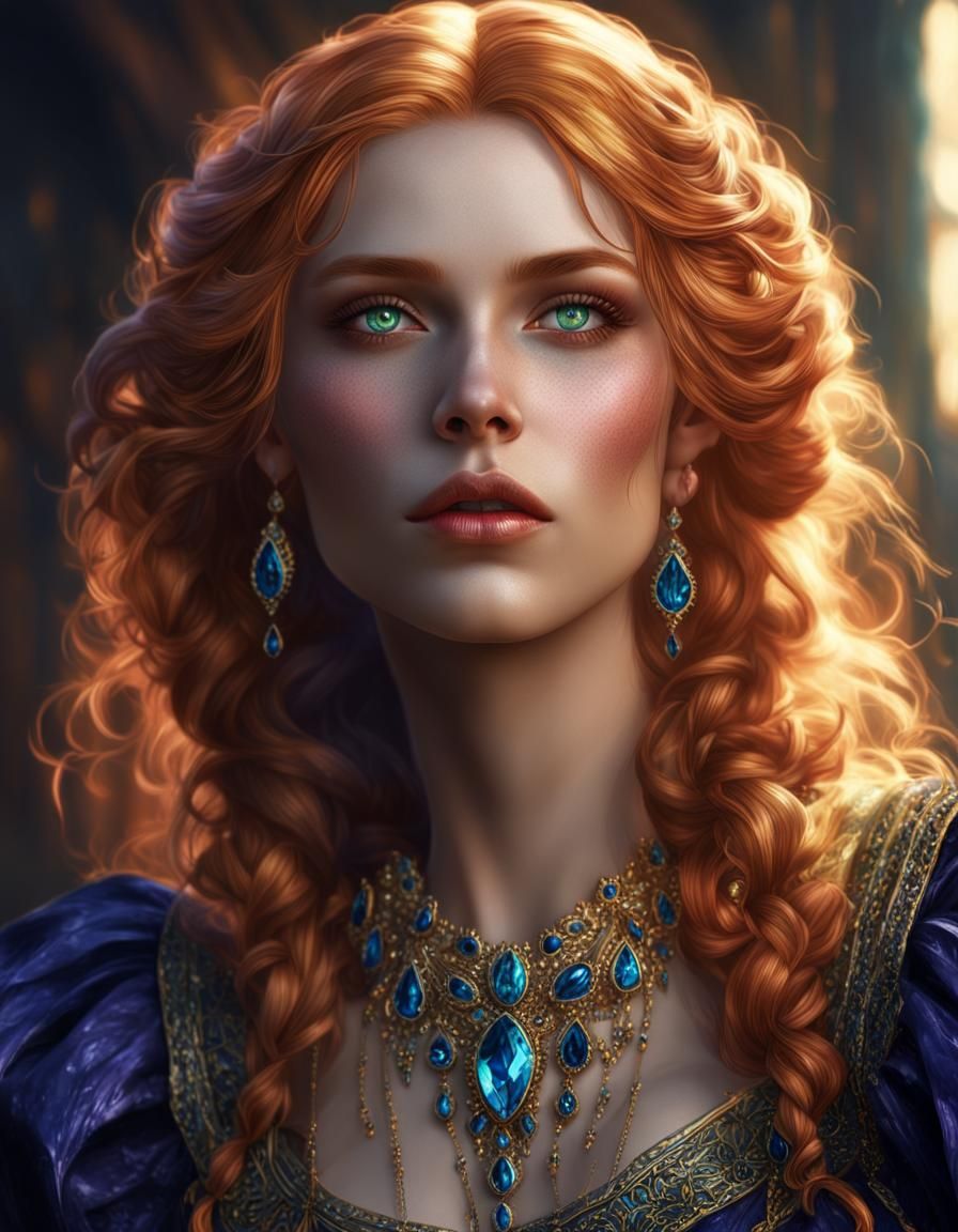Gothic Woman with Jewels, Detailed Digital Art