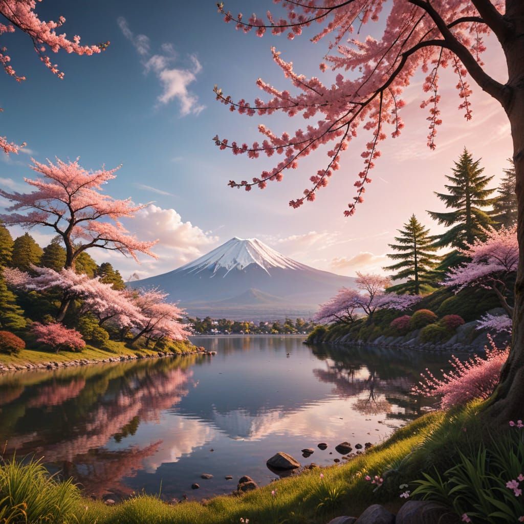 Surreal Landscape of Mount Fuji at Golden Hour