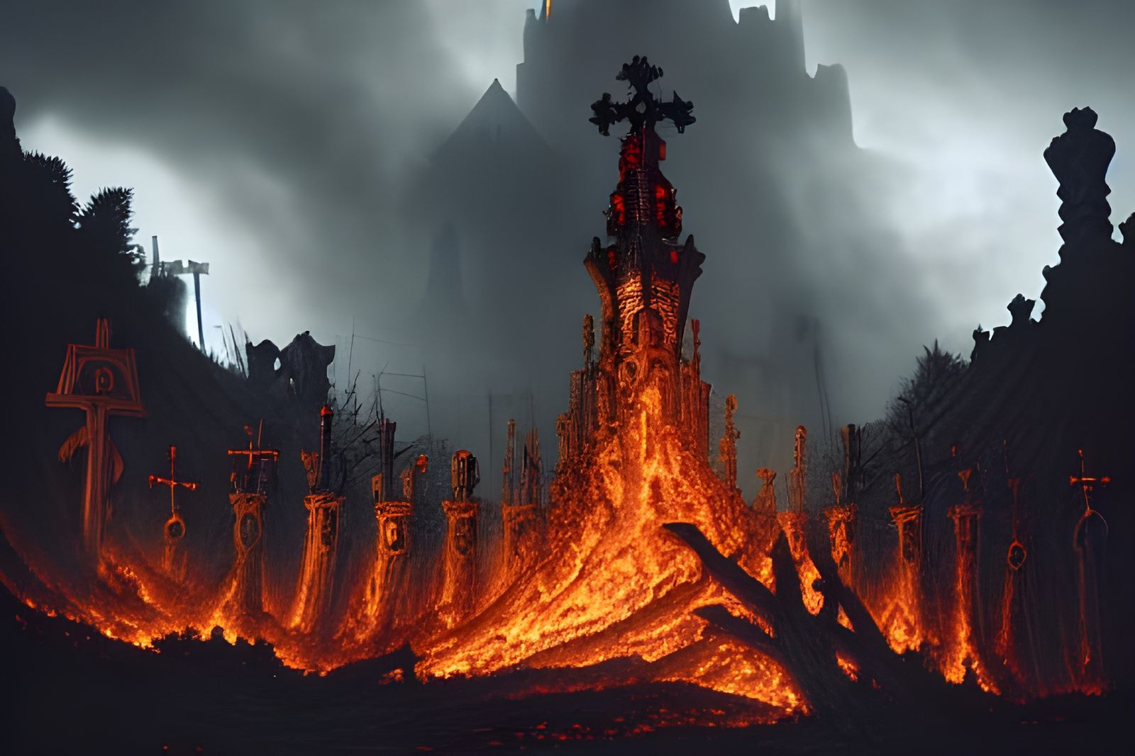 Burning Castle Ruins: Gothic Art in Flames