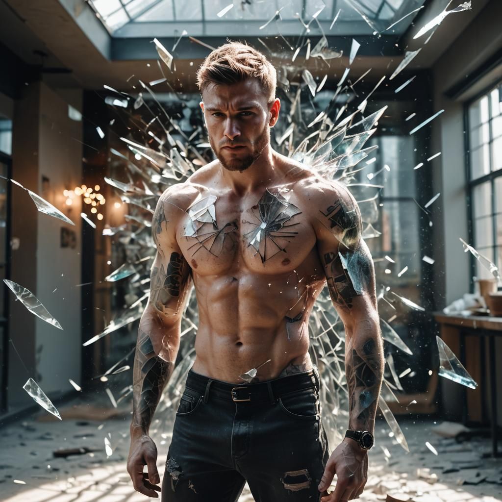 Shattered Glass Man with Wings Portrait