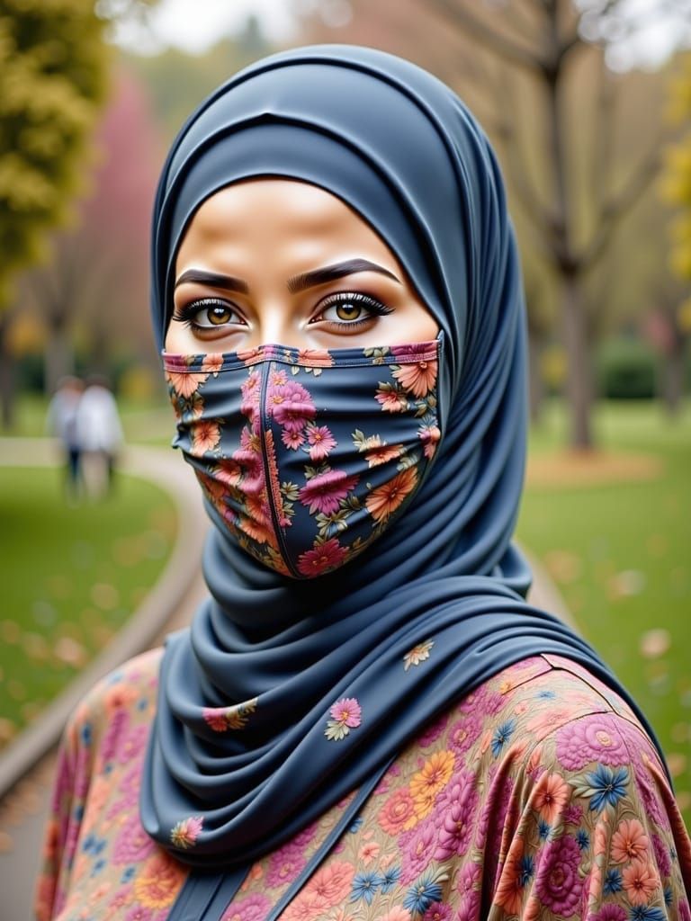 Woman in Hijab and Mask with Genuine Smile