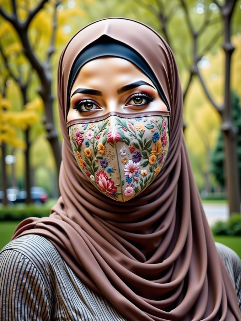 Woman in Hijab and Facemask with Genuine Smile