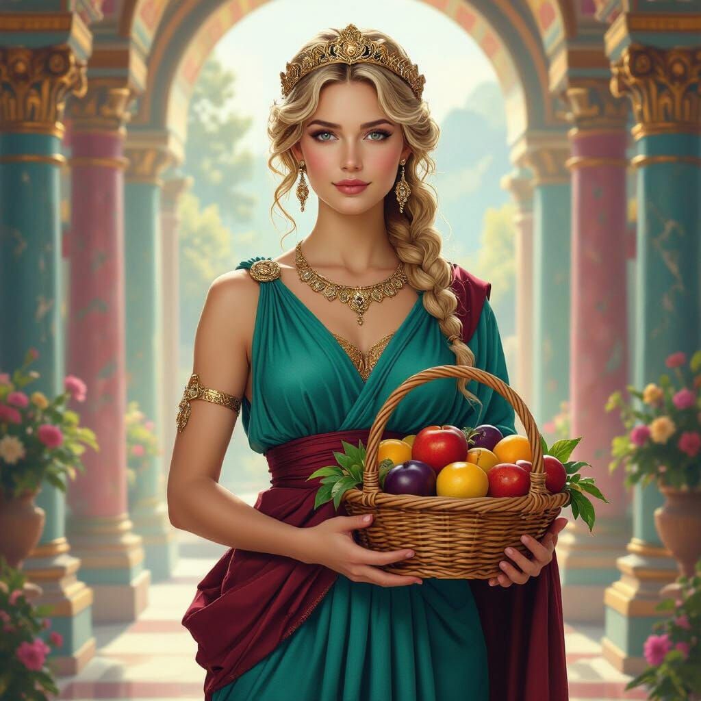 Eukarpia, Greek Goddess of Fertility in Vibrant Temple