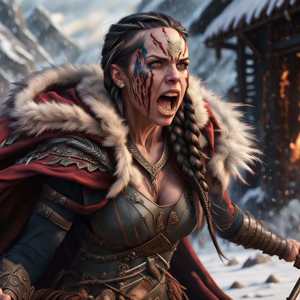 Enraged Warrior Woman in Detailed Matte Painting