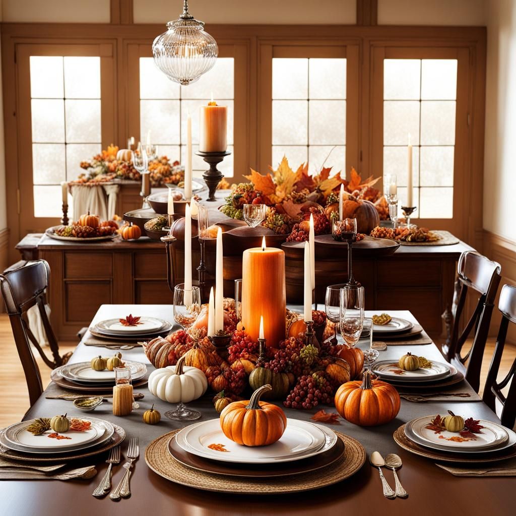 Elegant Thanksgiving Tablescape in Watercolor Style