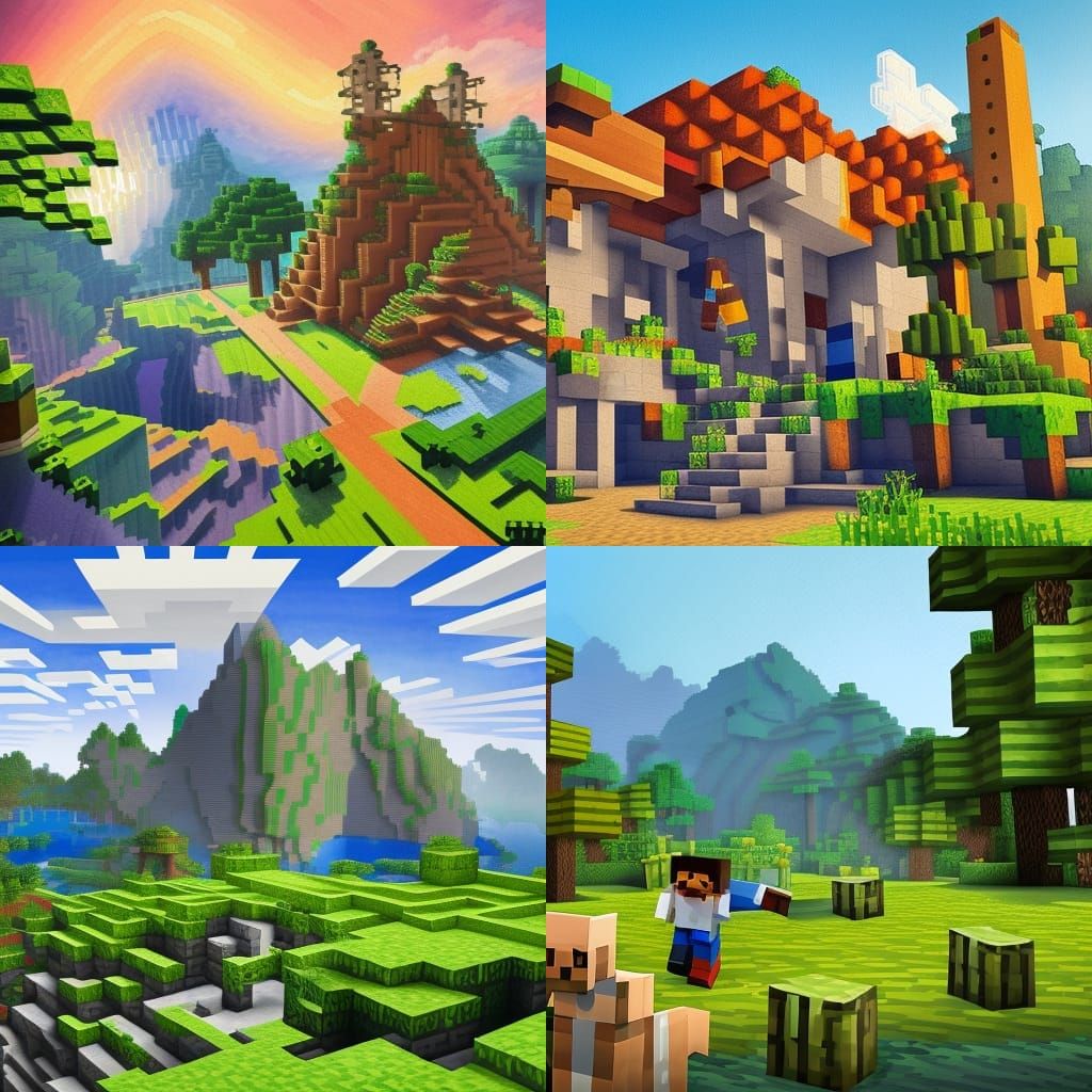 Minecraft in Gouache Watercolor Impressionist Style