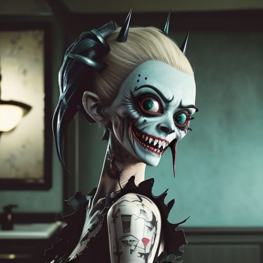 Macabre Nightmare Anime Waifu with Animalistic Features