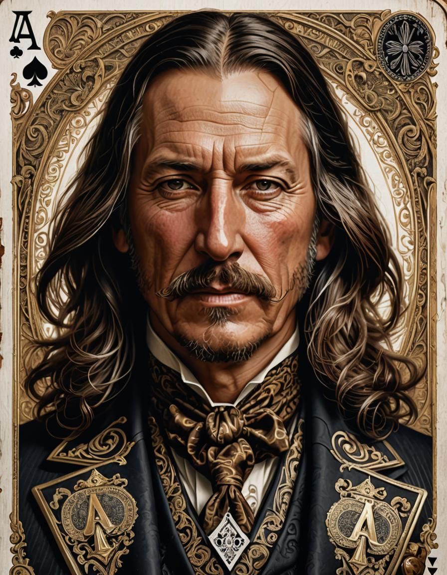 Detailed Portrait Centered on Ace of Spades Card