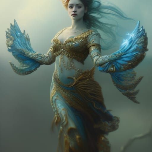 Fish Girl...adding blue and amber text prompt