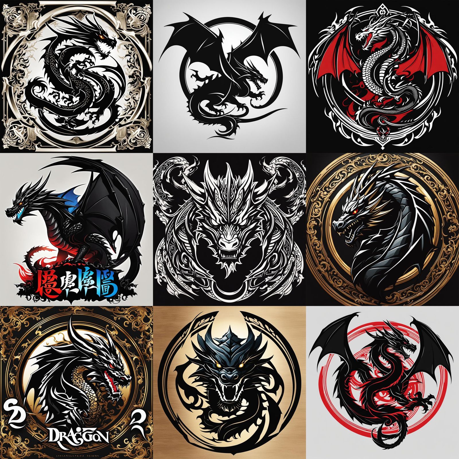 Stylized 2D Black Dragon Anime Logo