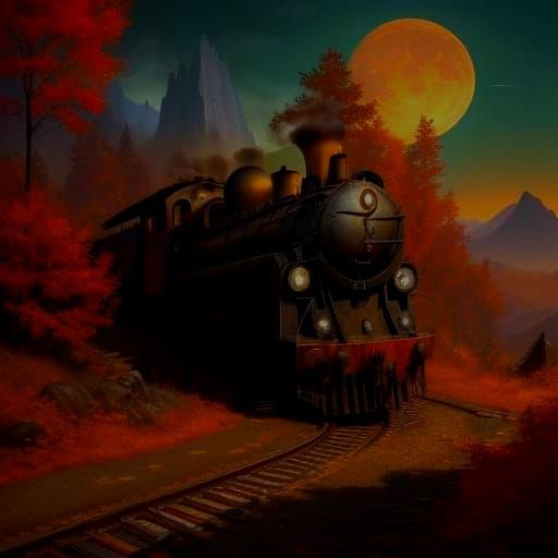 Steampunk Train Amidst Autumnal Splendor
