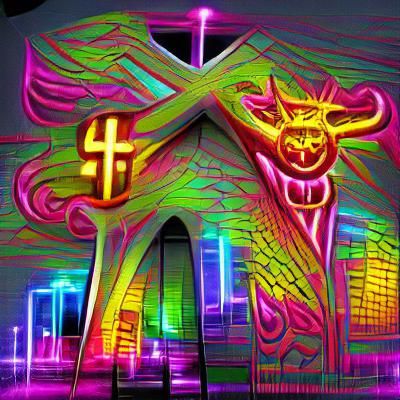 Psychedelic Neon Church with Angels and Demons