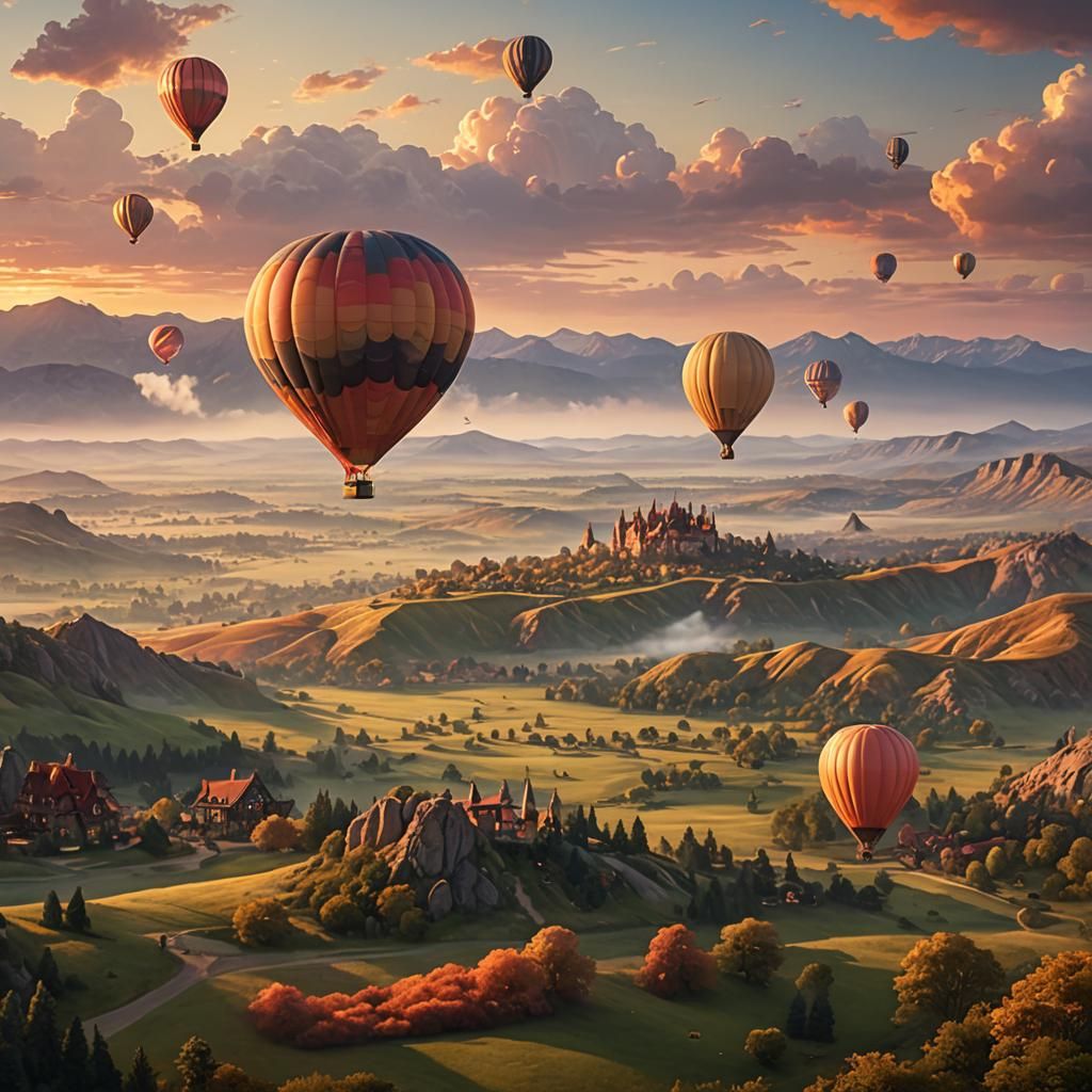 Hot Air Balloon at Sunset: Digital Matte Painting