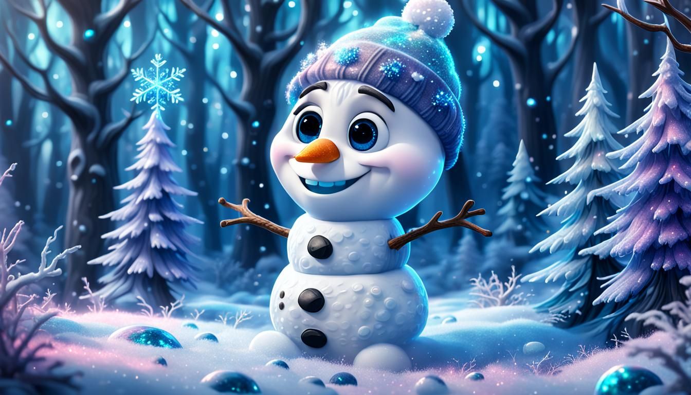 Chibi Snowman in Sparkling Frozen Forest