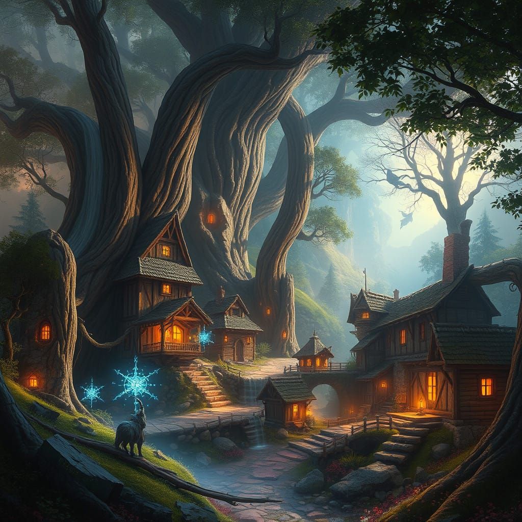 Enchanting Whimsical Elven Village Scene
