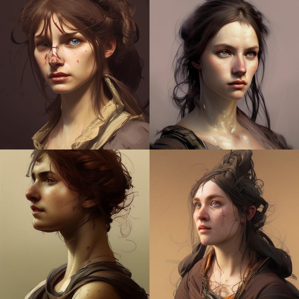 Medieval Peasant Woman Portrait in Art Nouveau Style