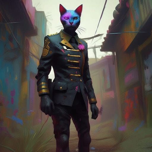 Psychedelic Noir Cat Soldier in Borderlands Style
