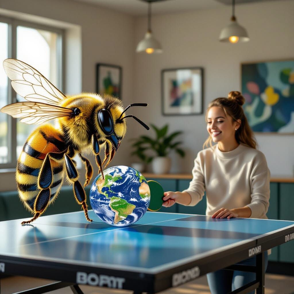 Gigantic Bee Plays Ping Pong with Earth