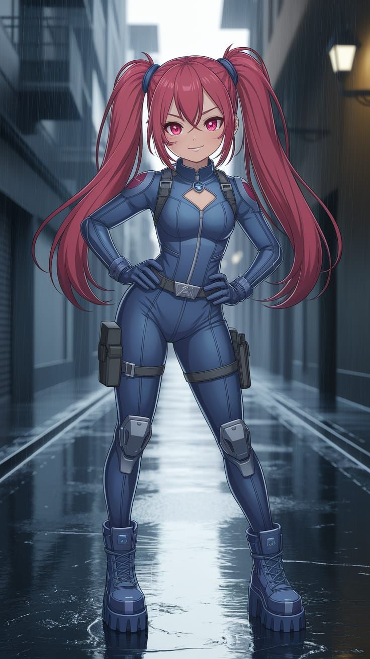 Confident Woman with Red Ponytail in Anime Style