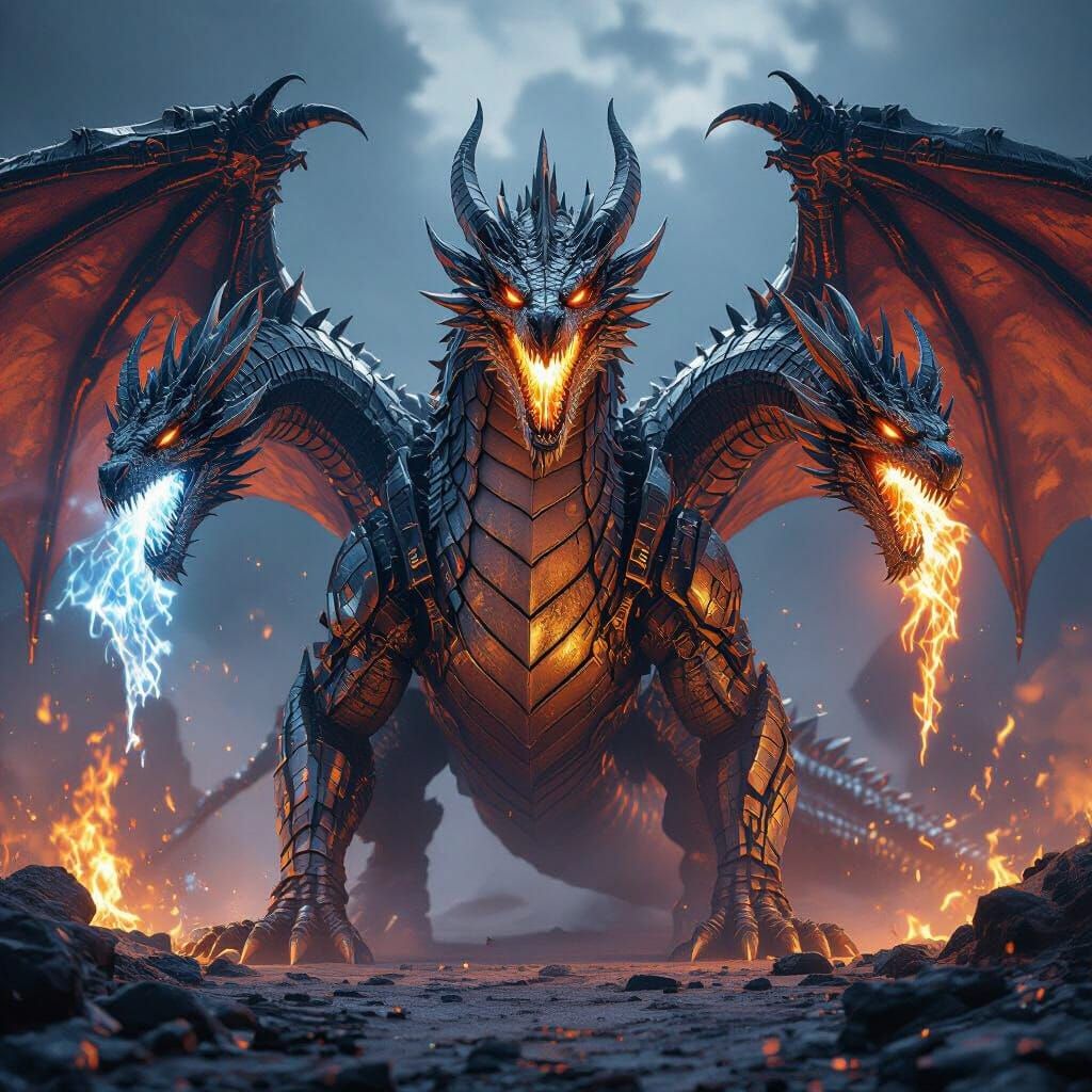 Three-Headed Dragon Breathes Ice, Fire, and Poison