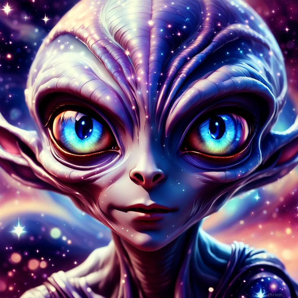 Anime Alien Girl Portrait in Digital Painting Style