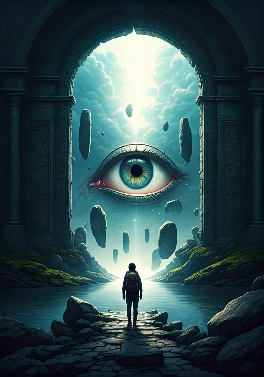 Fantastical Eye Portal in Dark Fantasy Landscape
