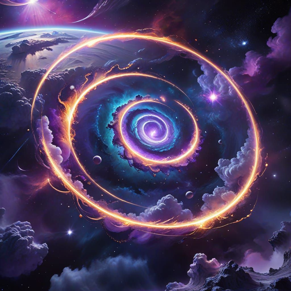 Lonely Planets in Space: Surrealist Oil Painting