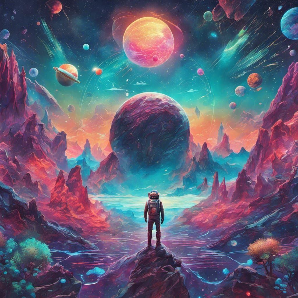 Cosmic Astral Illustration in Holographic Style