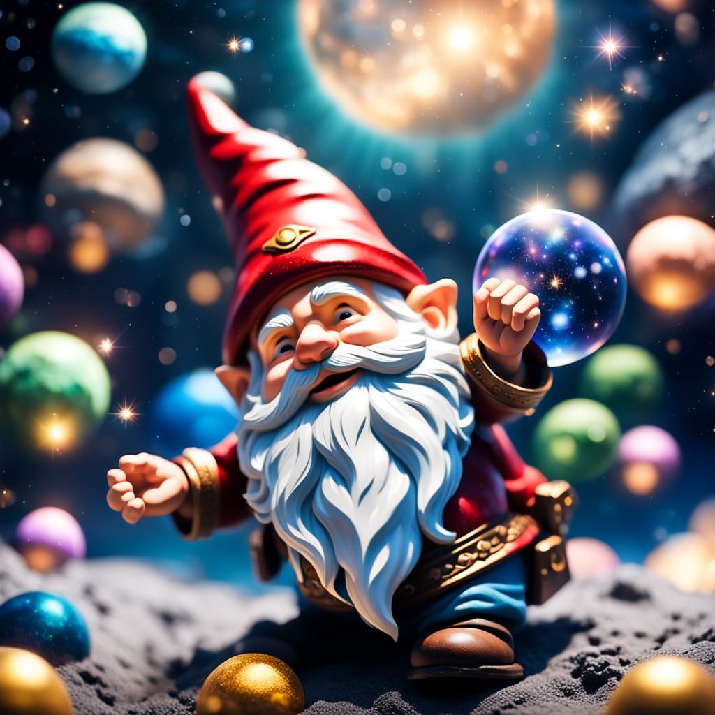 Gnome Drifting Upside Down in Deep Space