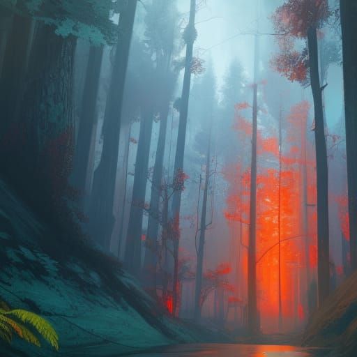 Hyperdetailed Red Woods Concept Art in 8K