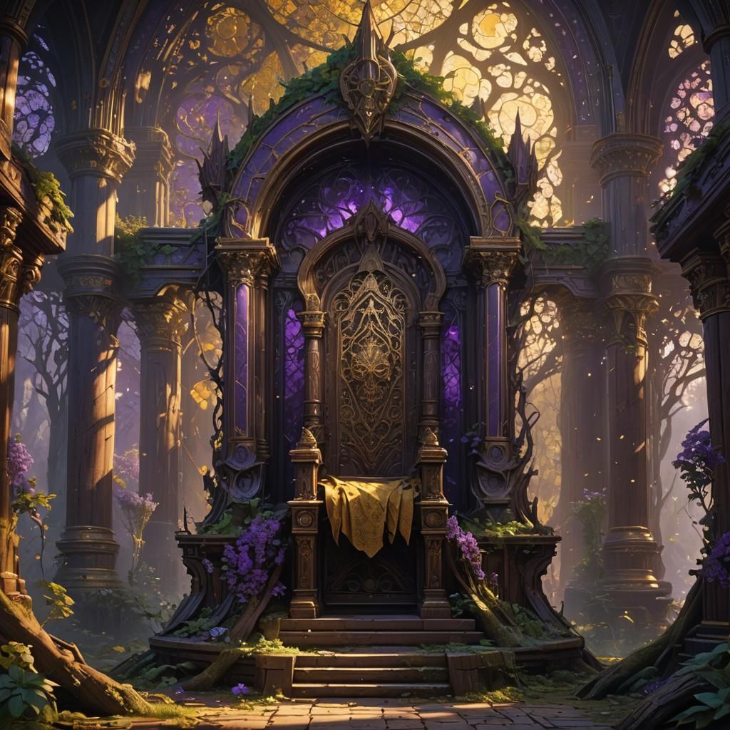 Wooden God on Throne, Dark Fantasy Art