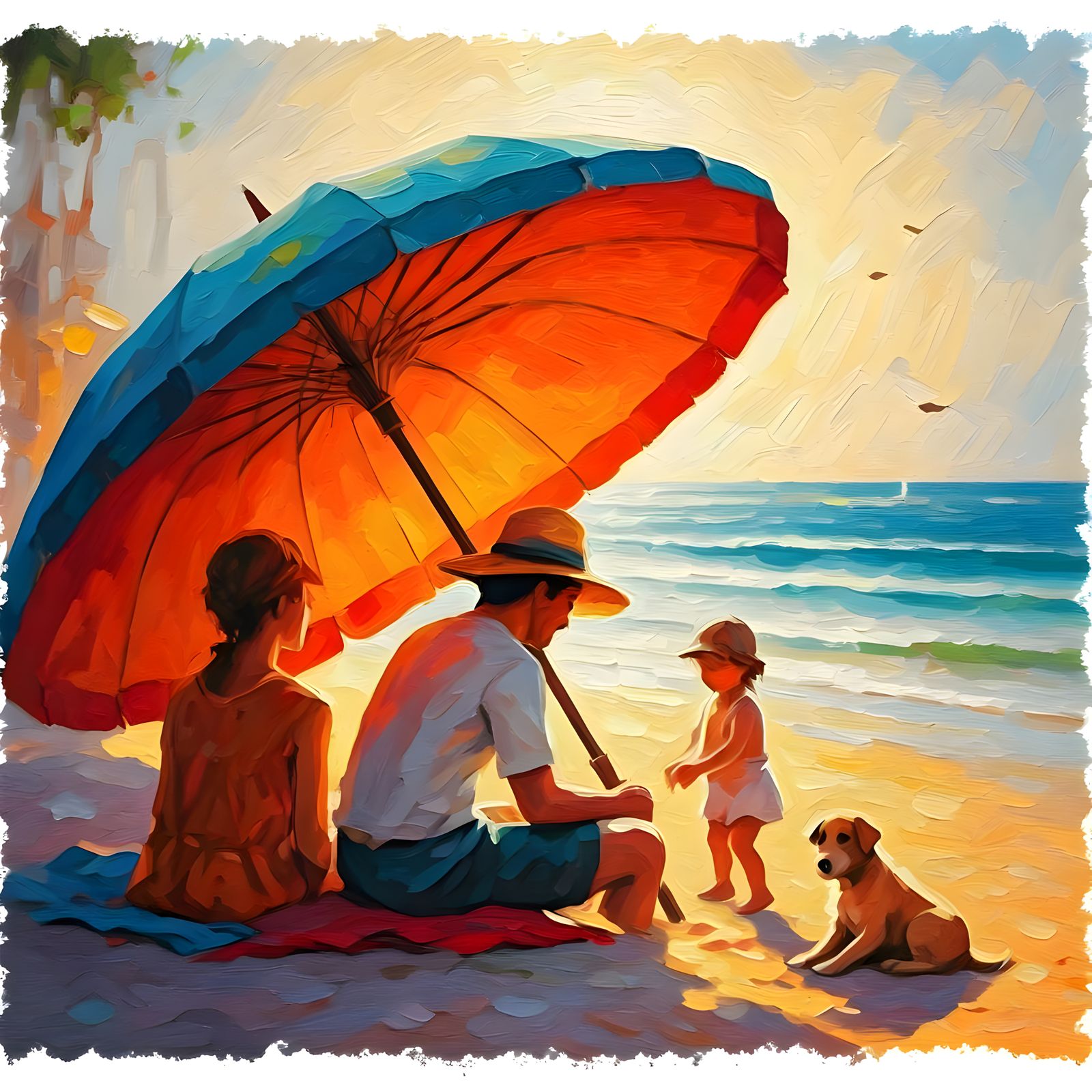 Impasto Beach Scene in Vibrant Colors