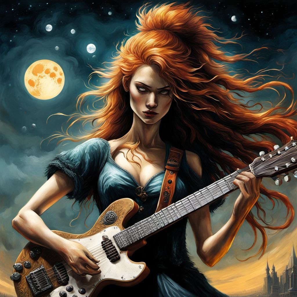 Girl Playing Guitar in Surreal Digital Art