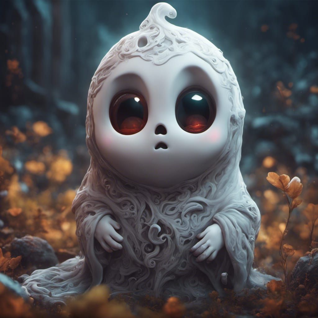 Sad Adorable Ghost in Detailed Matte Painting
