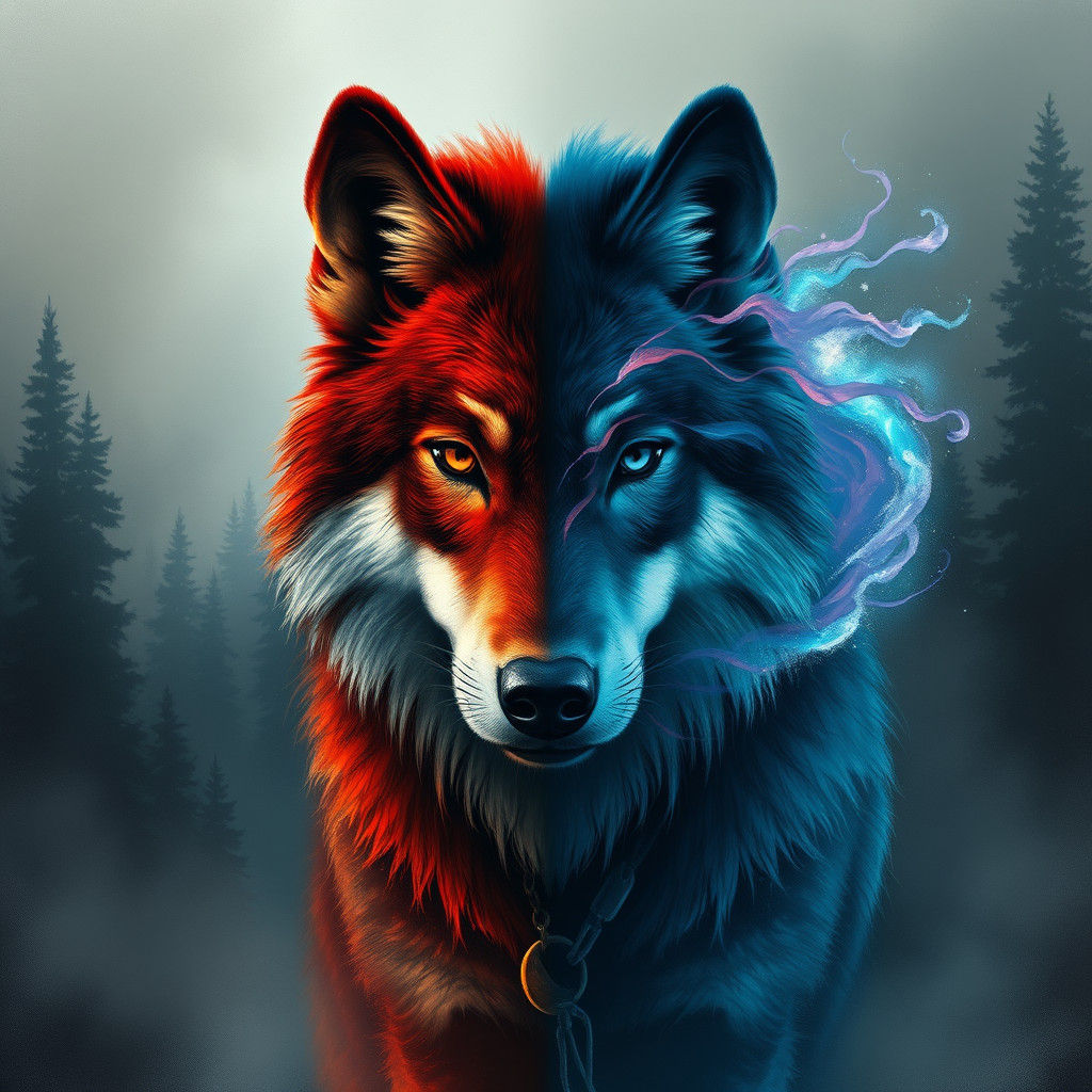 Mystical Wolf with Fiery and Celestial Fur