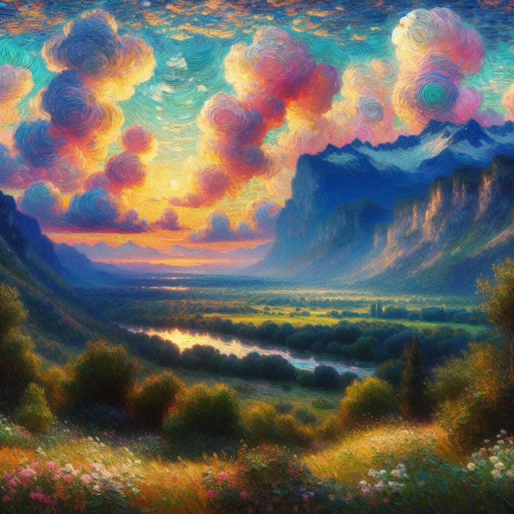 Impressionist Twilight Landscape with Neo-Expressionist Twis...
