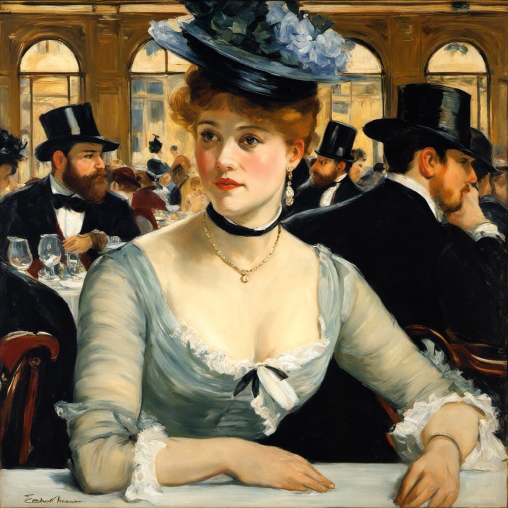Impressionist Woman Portrait in Brasserie