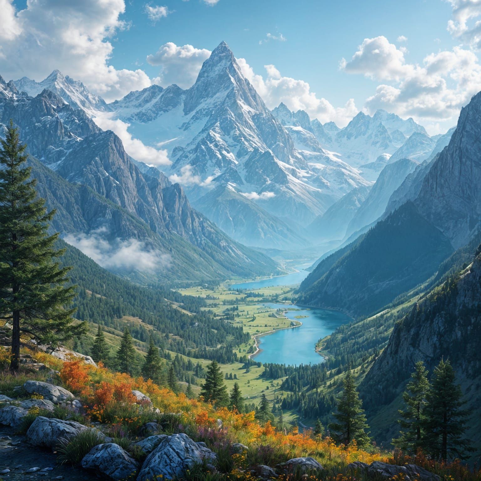 Fantastical Mountain Valley in All Seasons, 32K Detail