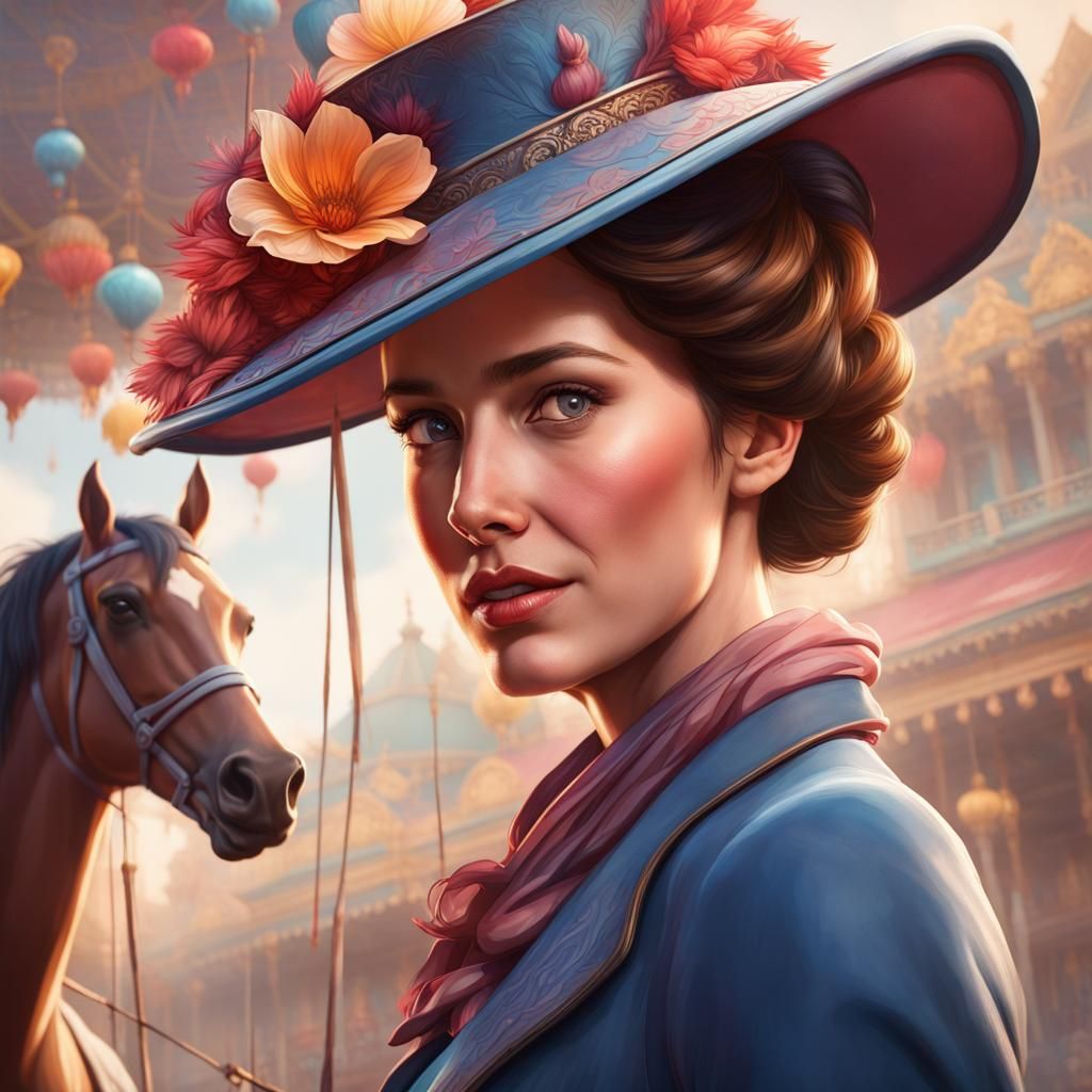 Mary Poppins Rides to Nepal: Digital Art Portrait