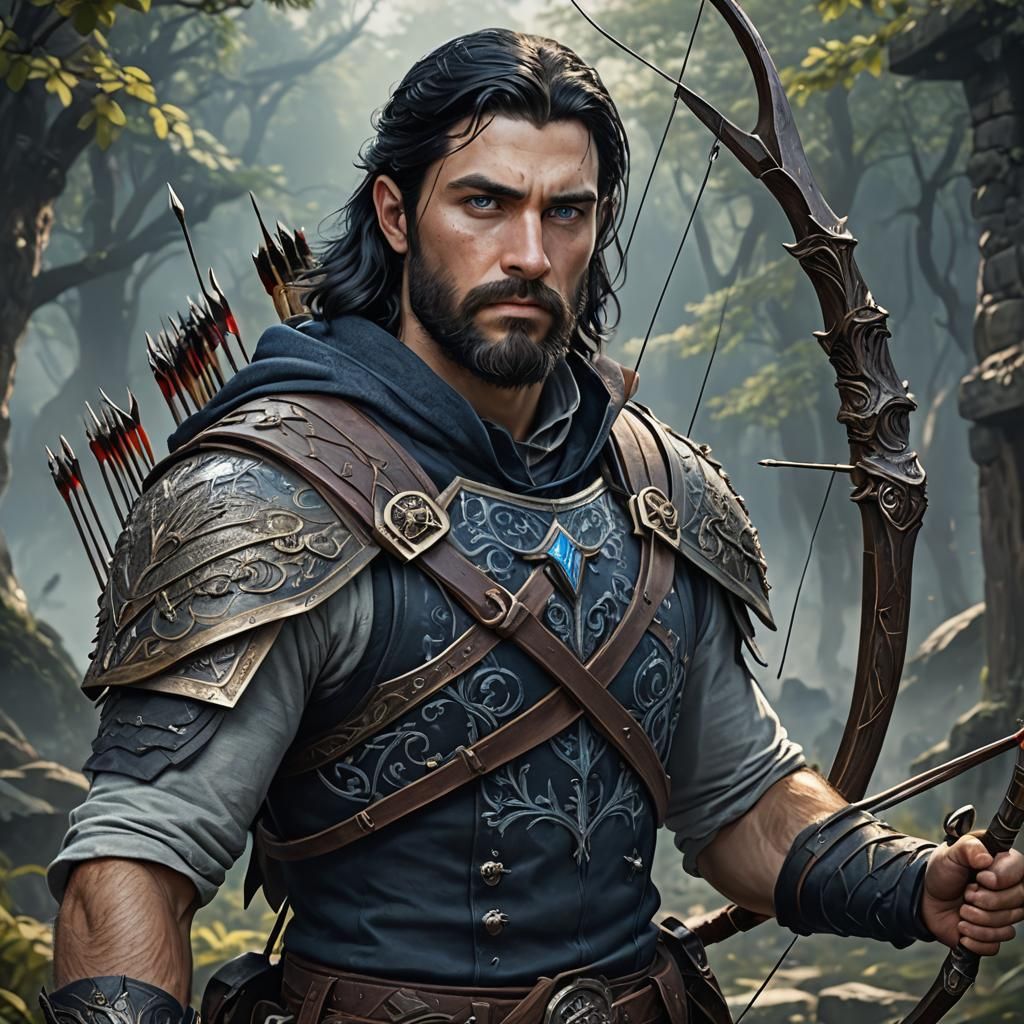 Hunter with Bow and Arrows, Fantasy Concept Art