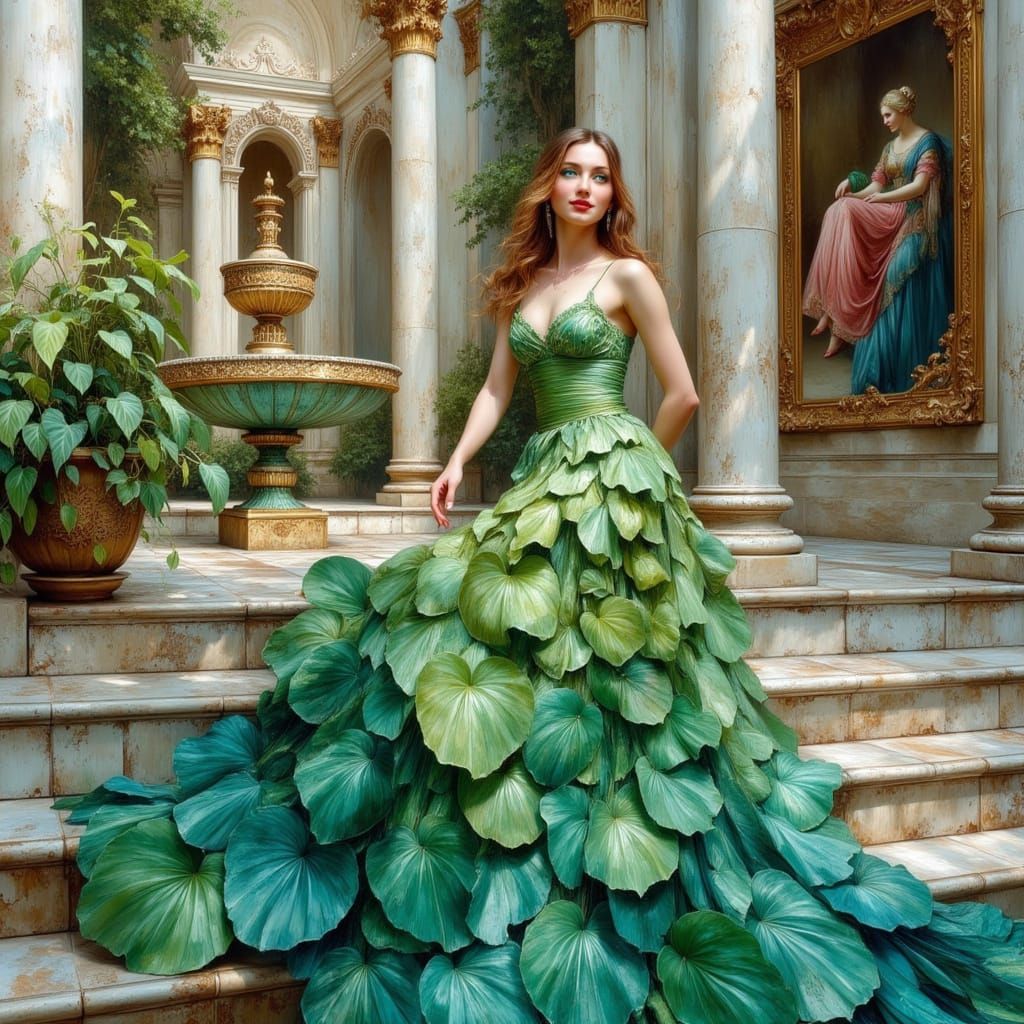 Smiling Woman in Courtyard: Impasto Oil Painting