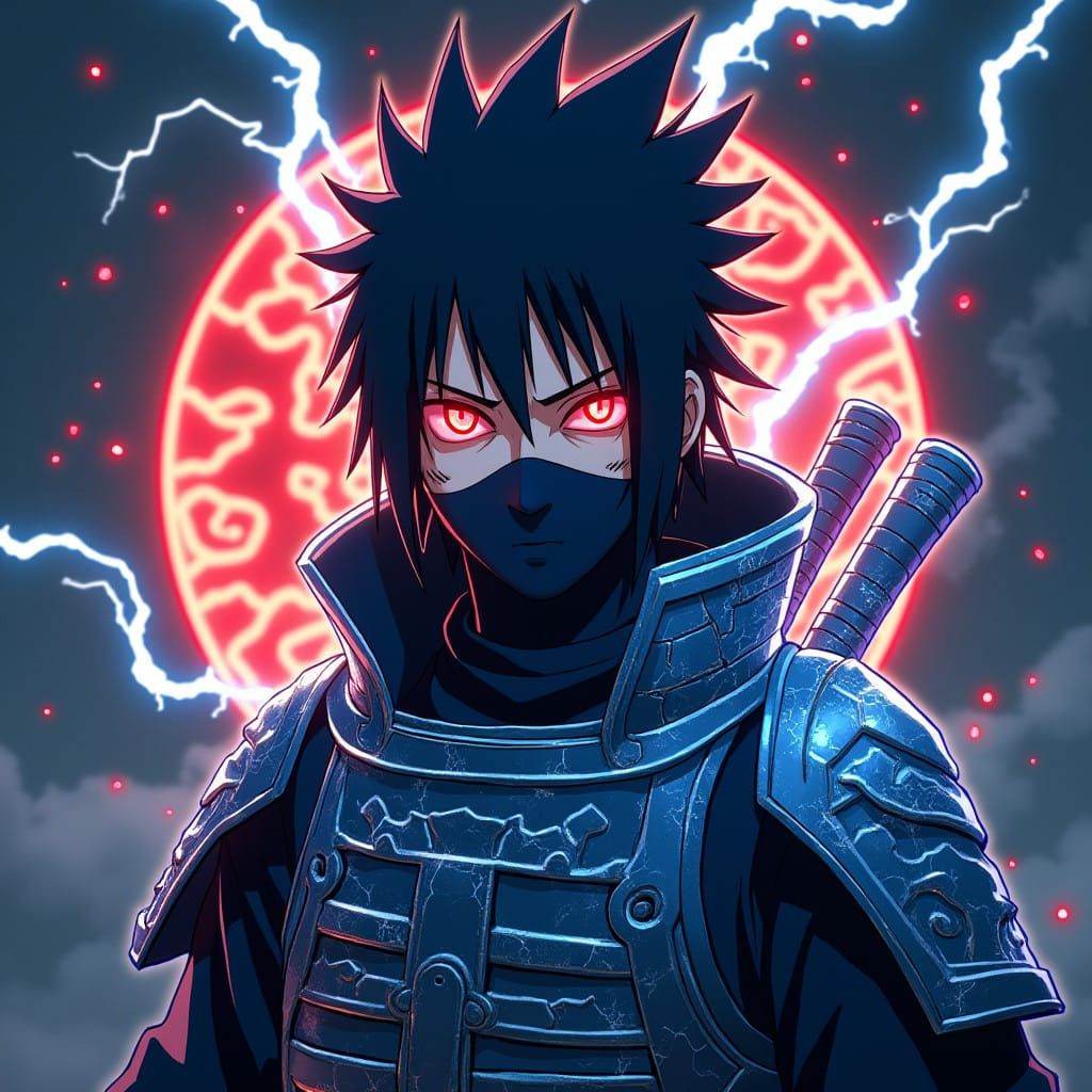 Blue Thunder Samurai Armor Anime Portrait of Kakashi Hatake