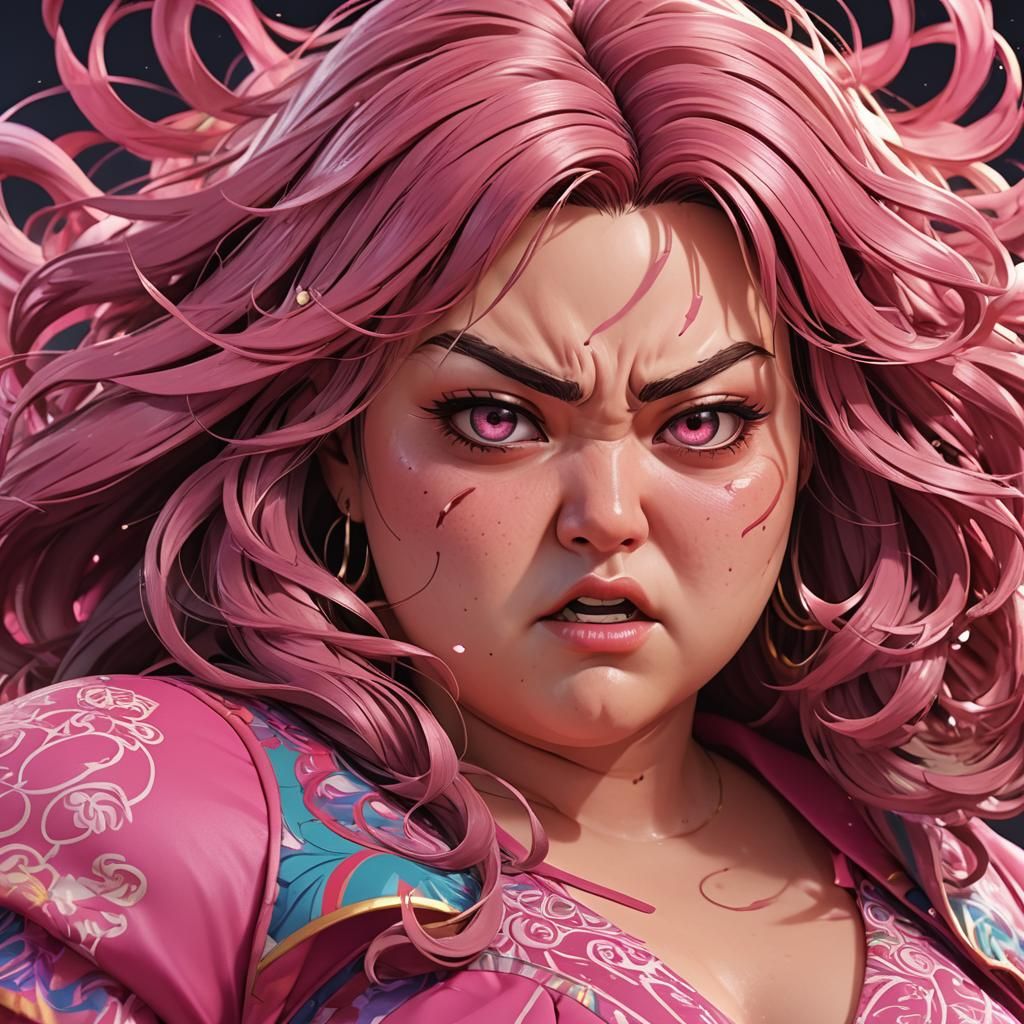 Anime Portrait of Angry Girl in Pink Dress