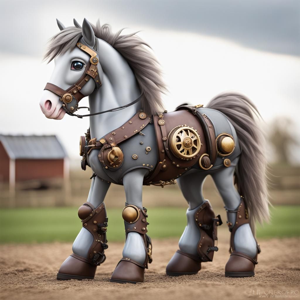 Steampunk Shire Horse Pony on Farmland