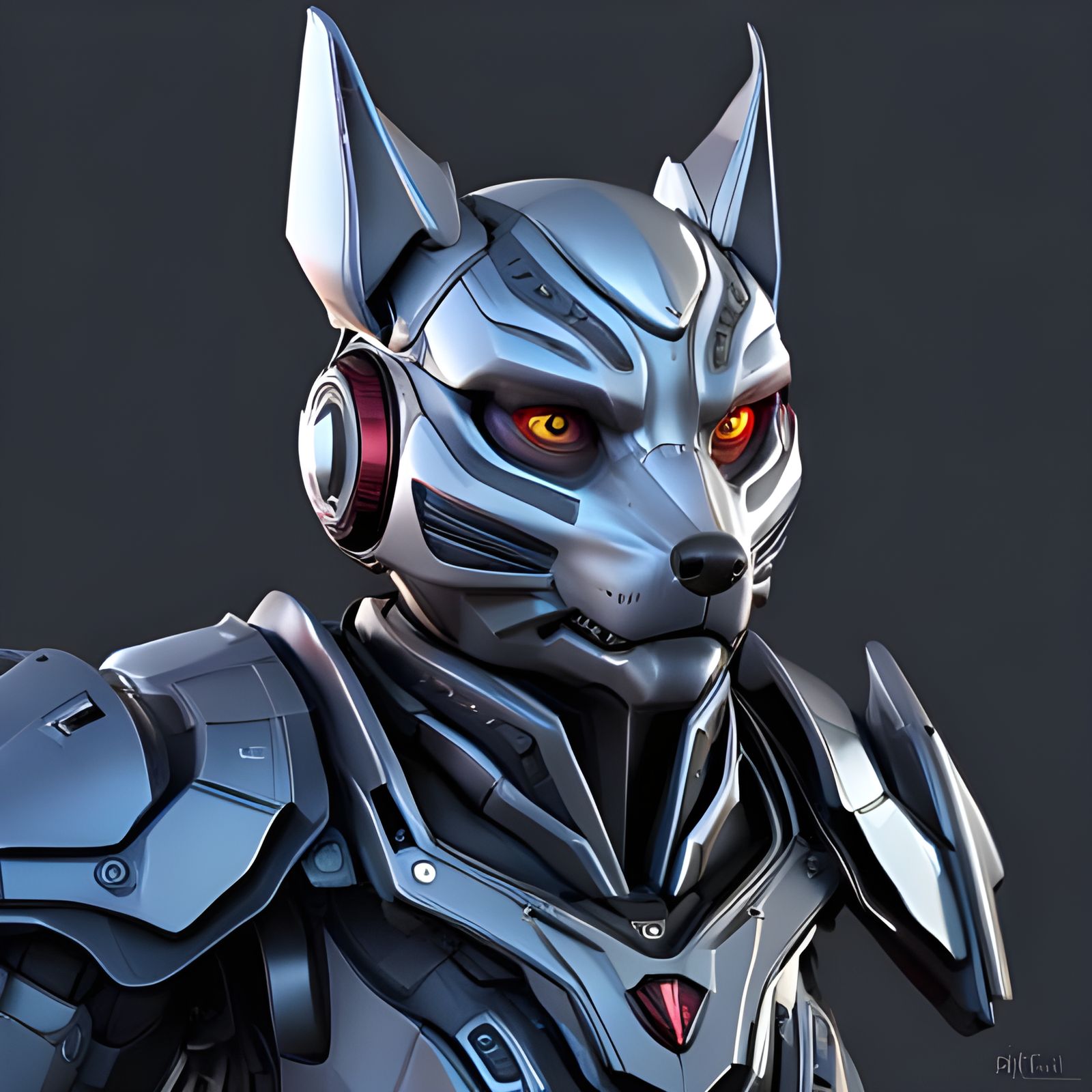 Robotic Wolf Character Design in Cyberpunk Style